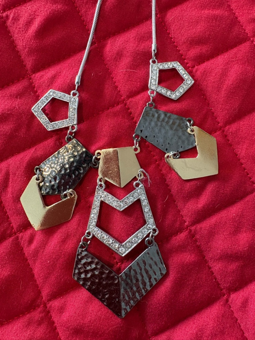 Mixed Metal Geometric Pendant Necklace - Gold & Gunmetal
